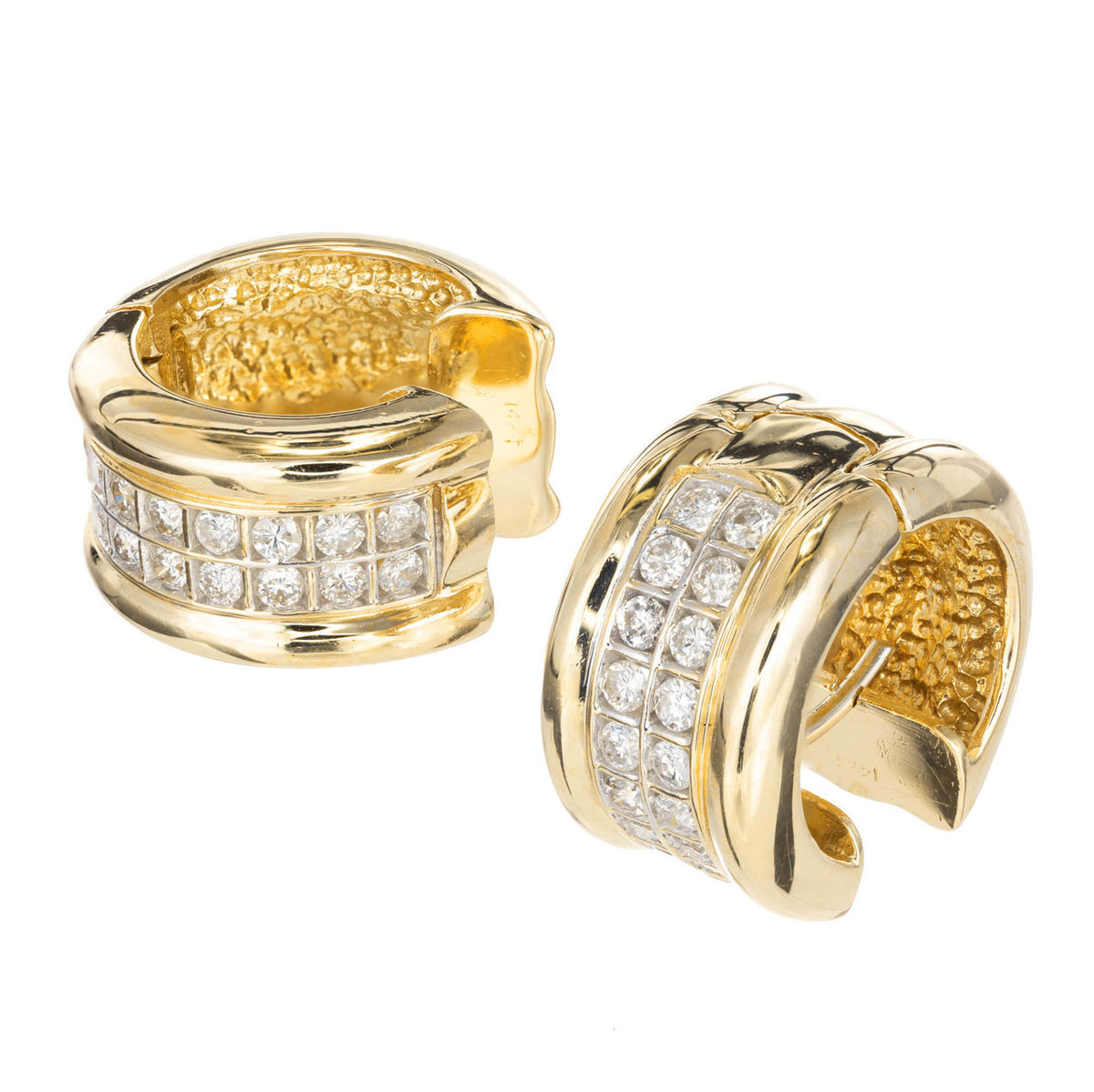 Estate Wide Huggie Diamond Earrings 14k Yellow Gold – image 2