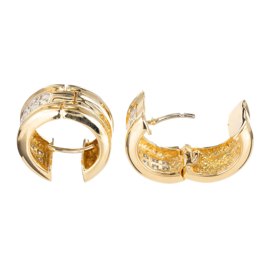 Estate Wide Huggie Diamond Earrings 14k Yellow Gold – image 3