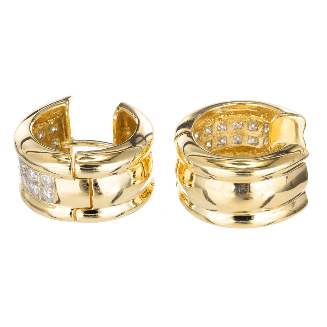 Estate Wide Huggie Diamond Earrings 14k Yellow Gold – image 4