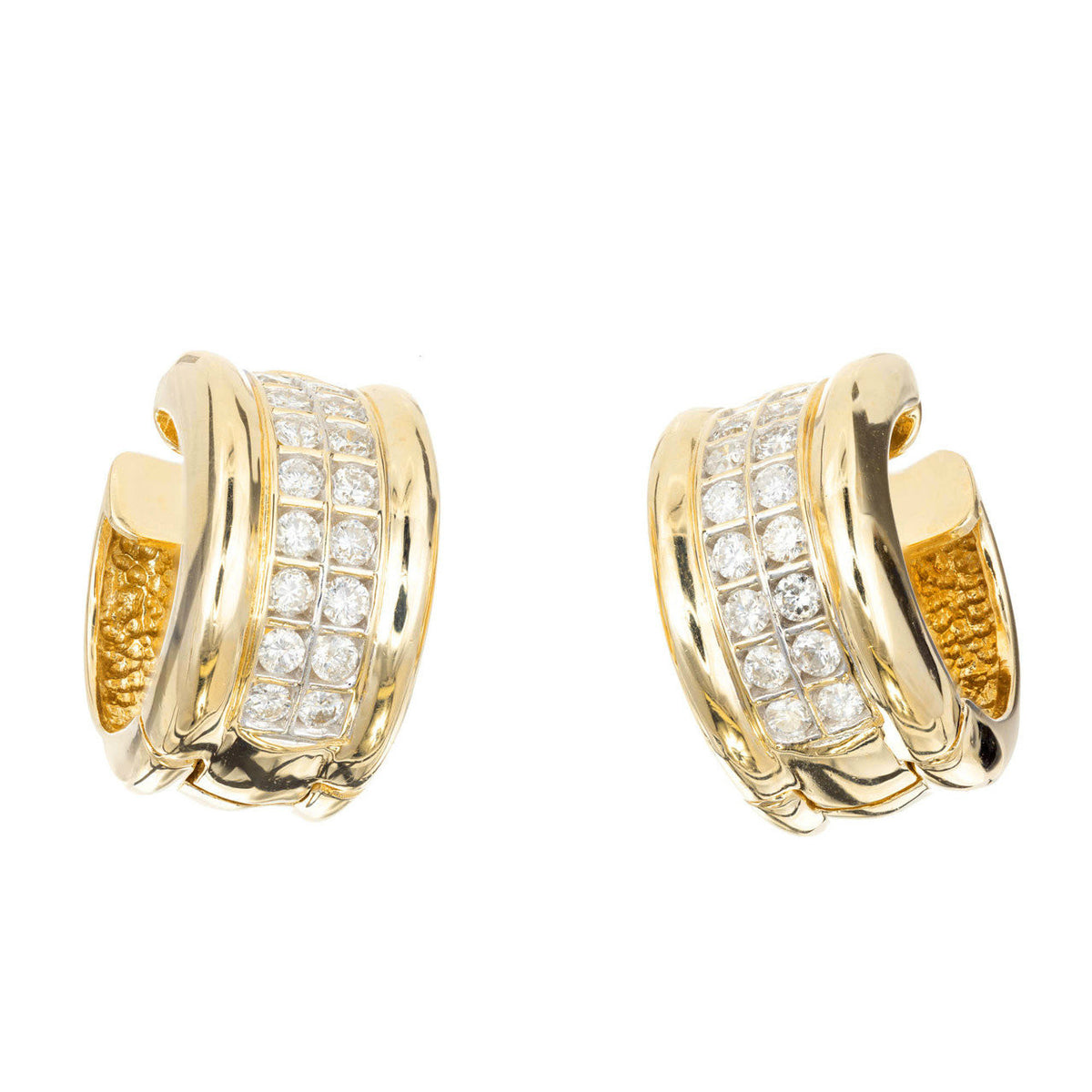 Estate Wide Huggie Diamond Earrings 14k Yellow Gold