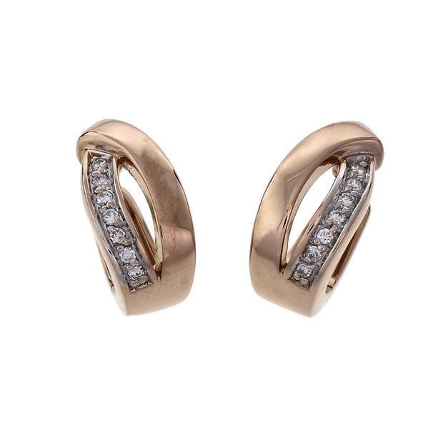Estate Diamond Huggie Hoop Earrings 14k Pink Gold