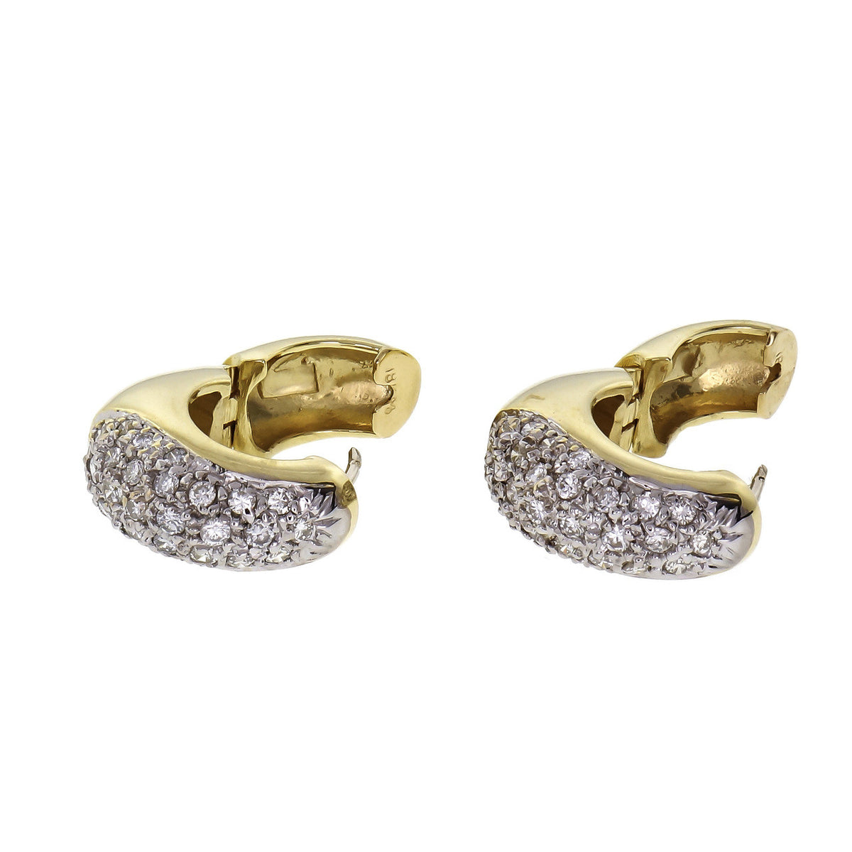 1.00 Carat Diamond Yellow White Gold Huggie Hoop Earrings – image 2