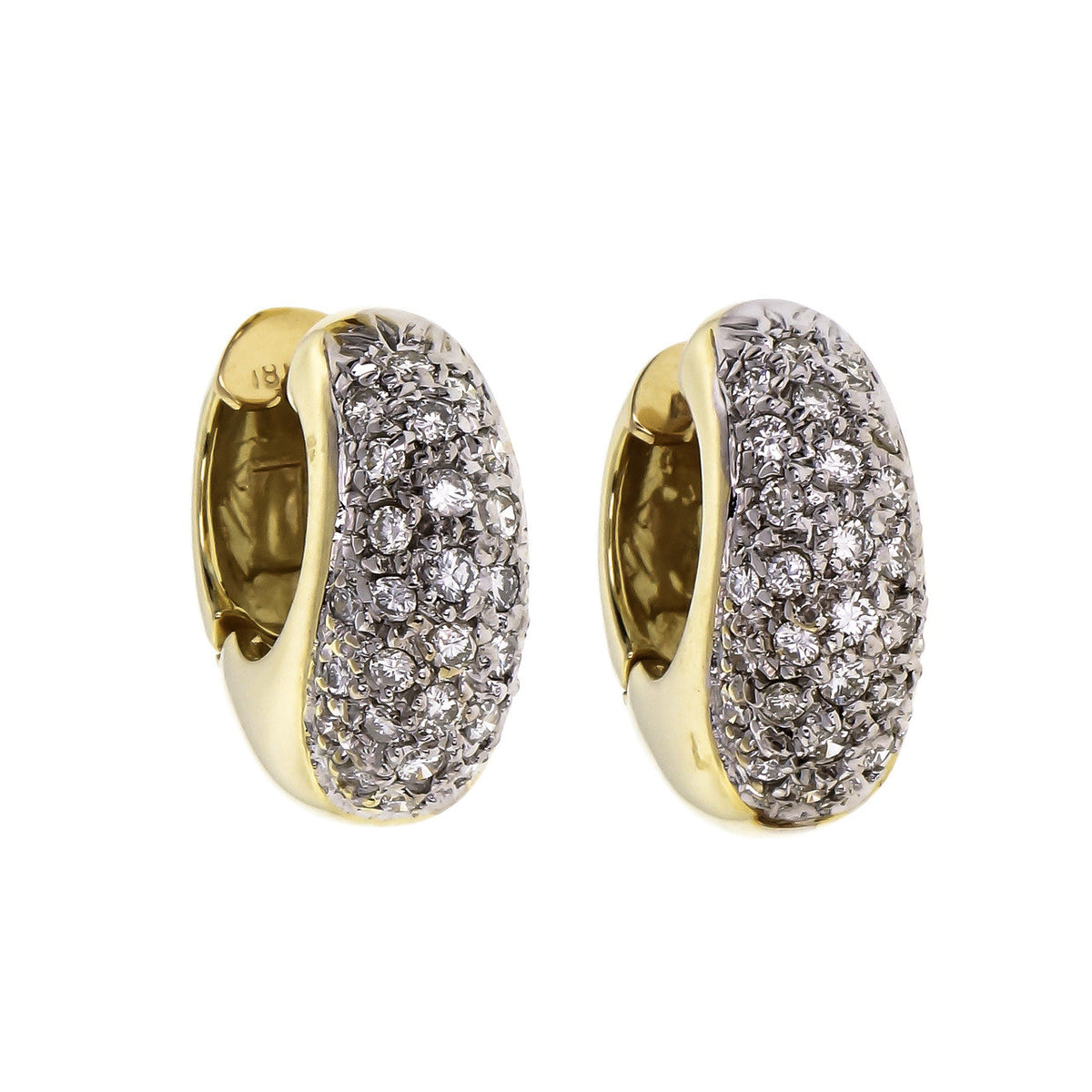 1.00 Carat Diamond Yellow White Gold Huggie Hoop Earrings