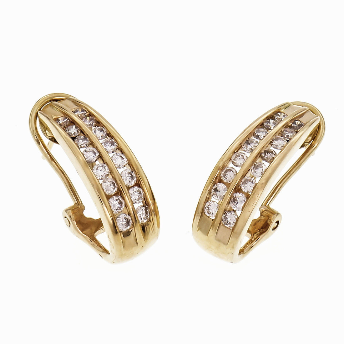 Diamond 2 Row Channel Set Hoop Earrings 14k Yellow Gold – image 2