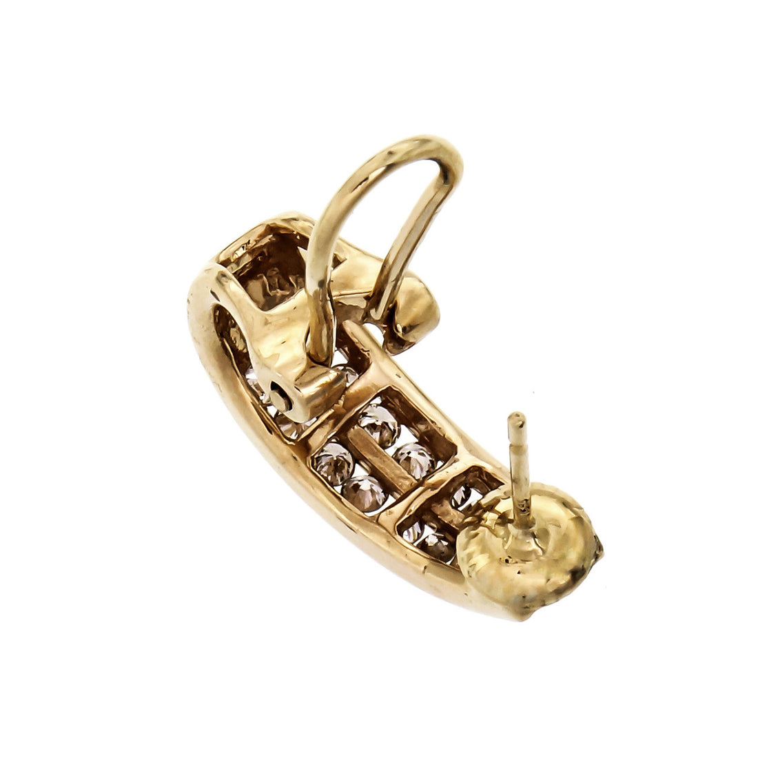 Diamond 2 Row Channel Set Hoop Earrings 14k Yellow Gold – image 5
