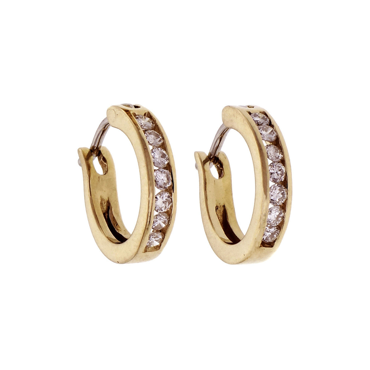 Diamond Huggie Earrings 18k Yellow Gold Channel Set