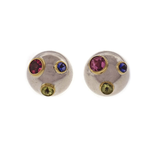 Tiffany & Co Etoile Style Sapphire Peridot Tourmaline Earrings Silver 18k