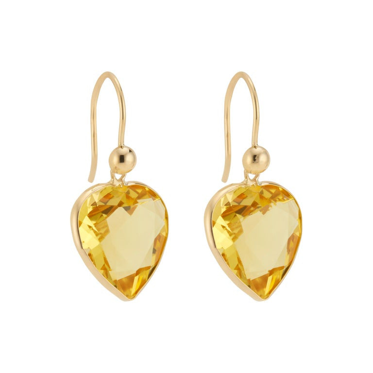 20.00 Carat Heart Shaped Citrine Yellow Gold Dangle Earrings – image 2
