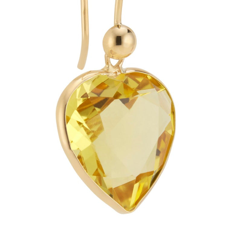 20.00 Carat Heart Shaped Citrine Yellow Gold Dangle Earrings – image 3