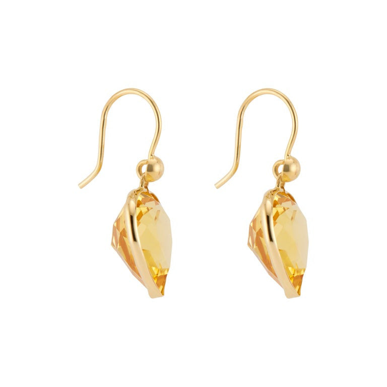 20.00 Carat Heart Shaped Citrine Yellow Gold Dangle Earrings – image 4