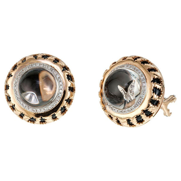 .74 Carat Diamond Quartz Crystal Rose Gold Earrings
