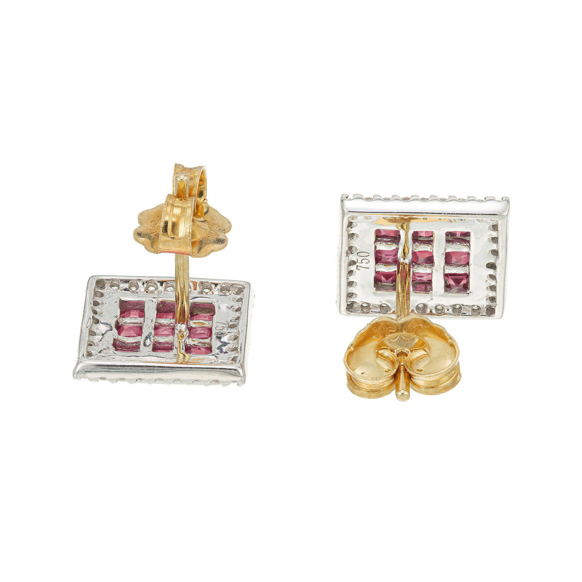 1.15 Carat Square Ruby Diamond Halo Gold Earrings – image 6