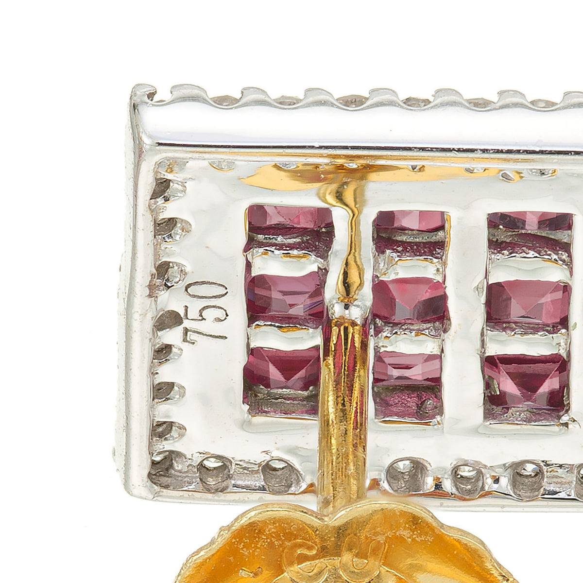 1.15 Carat Square Ruby Diamond Halo Gold Earrings – image 5