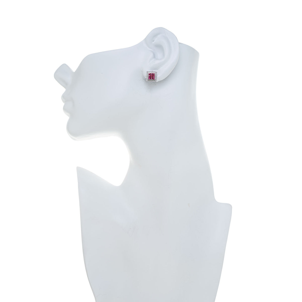 1.15 Carat Square Ruby Diamond Halo Gold Earrings – image 4
