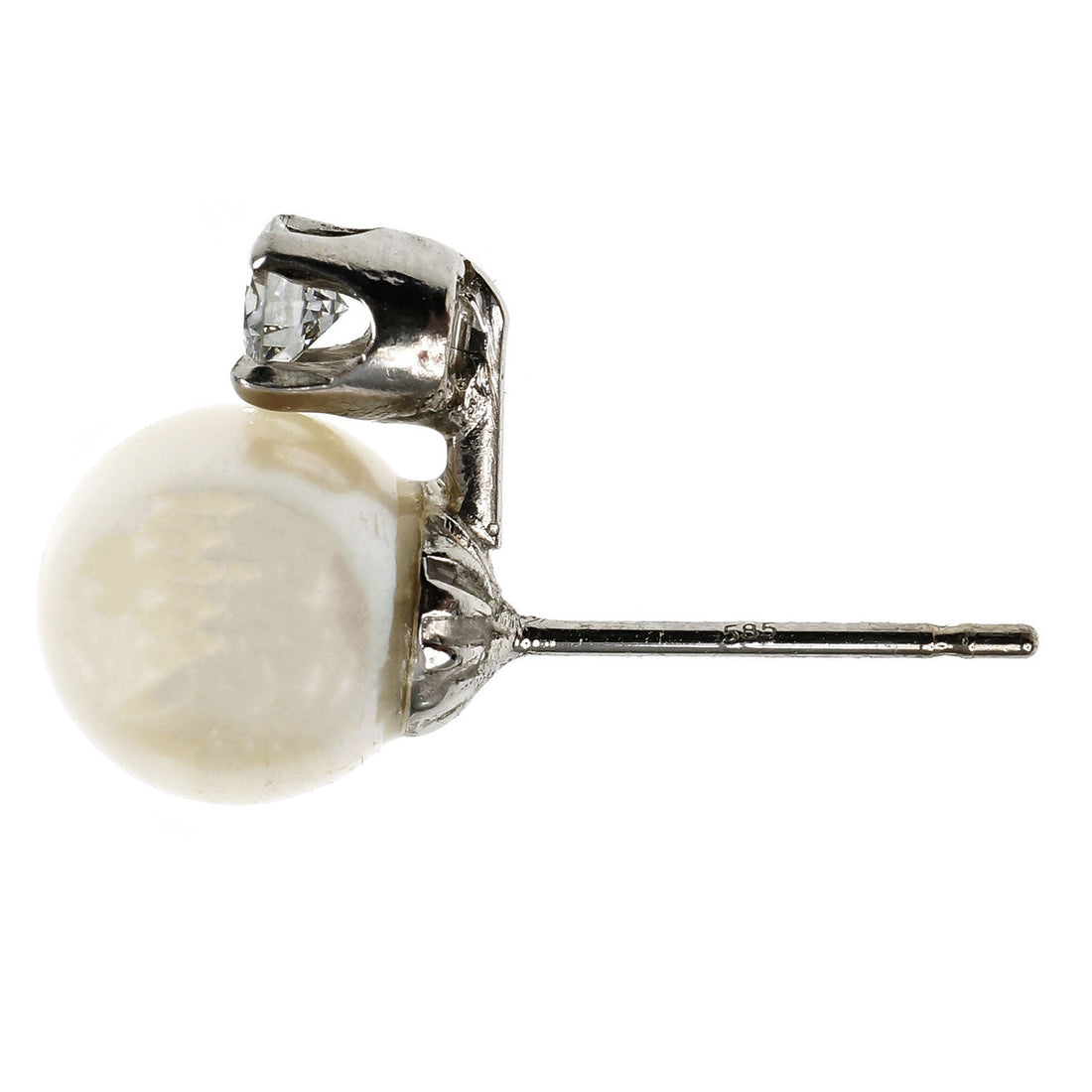 Vintage 1960 Cultured Pearl Diamond Earrings 14k White Gold – image 2