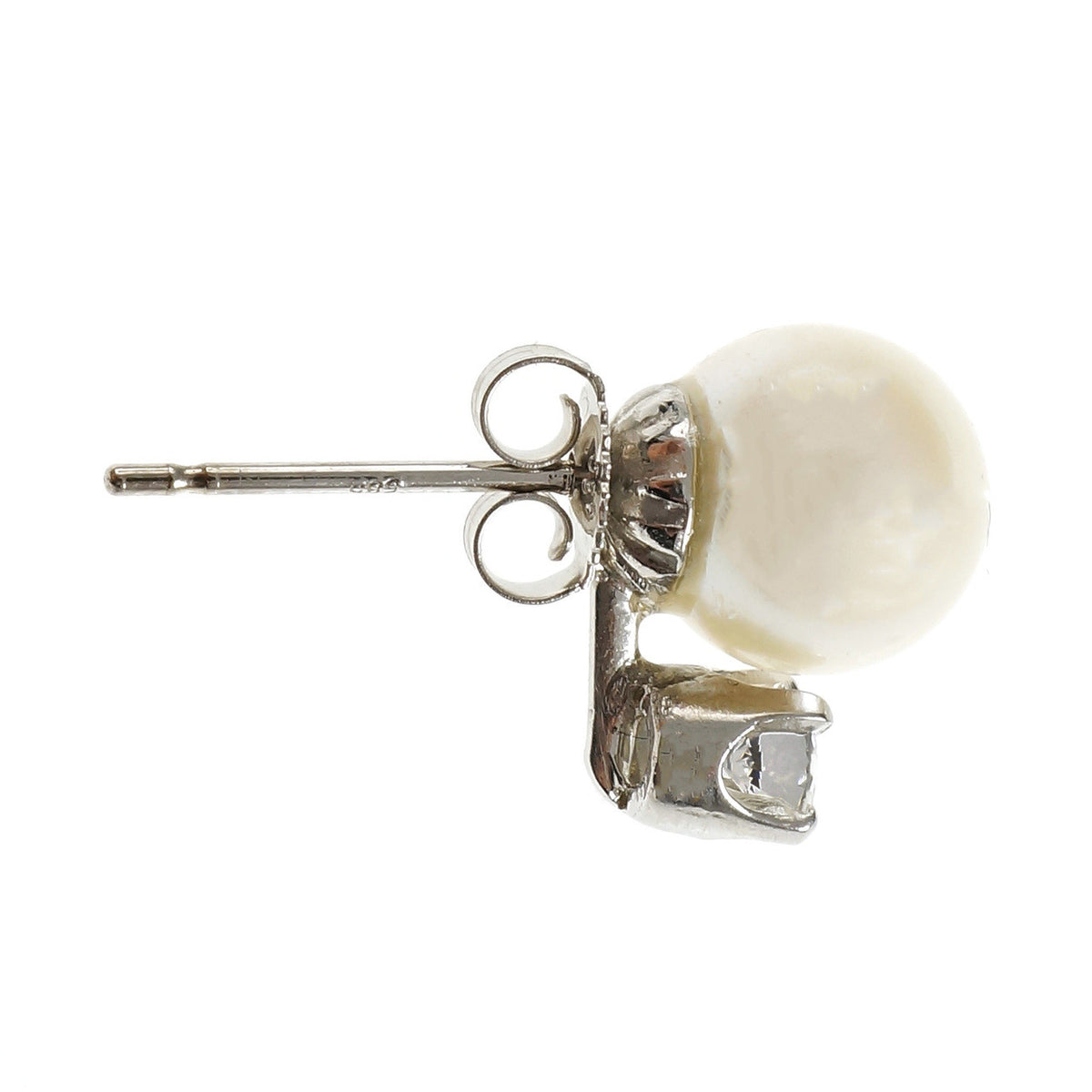 Vintage 1960 Cultured Pearl Diamond Earrings 14k White Gold – image 3