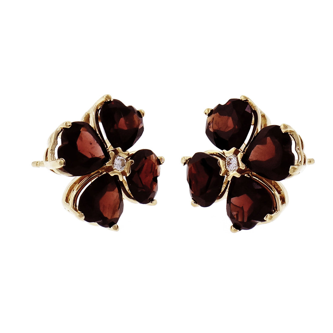 Garnet Clover Earrings Heart Shaped Stones 14k Yellow Gold – image 2