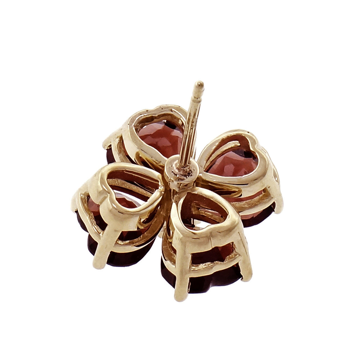 Garnet Clover Earrings Heart Shaped Stones 14k Yellow Gold – image 4