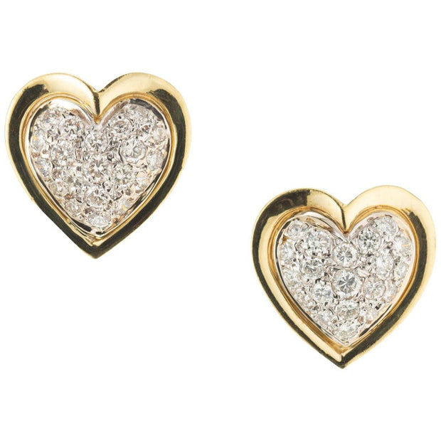 .90 Carat Diamond Two-Tone Gold Midcentury Heart Earrings