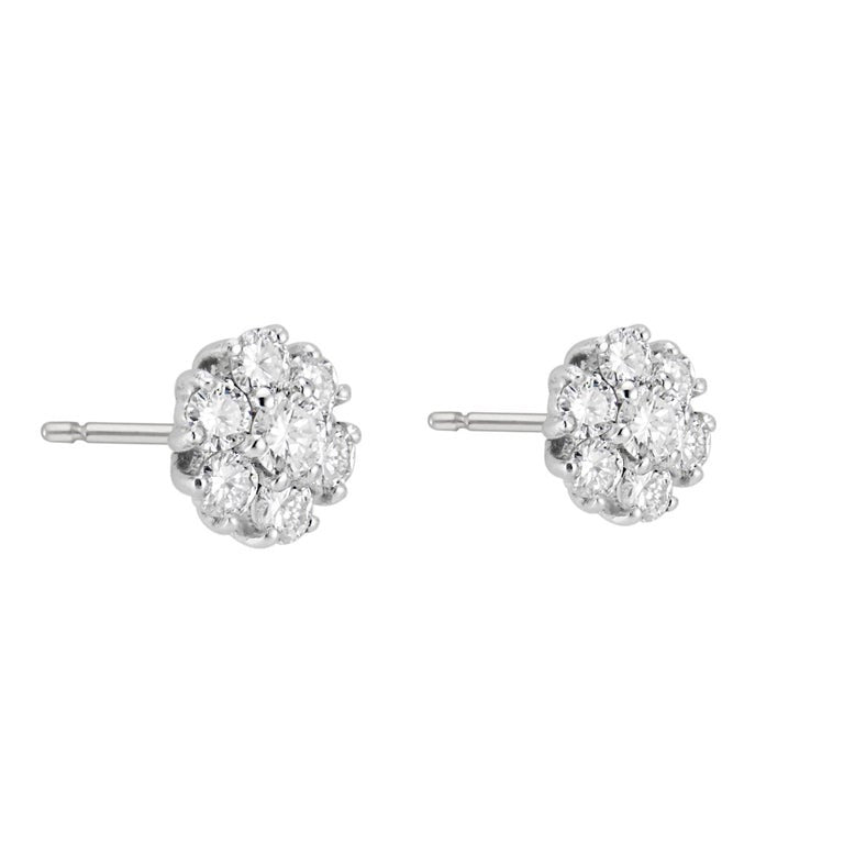1.25 Carat Diamond White Gold Flower Stud Earrings – image 3