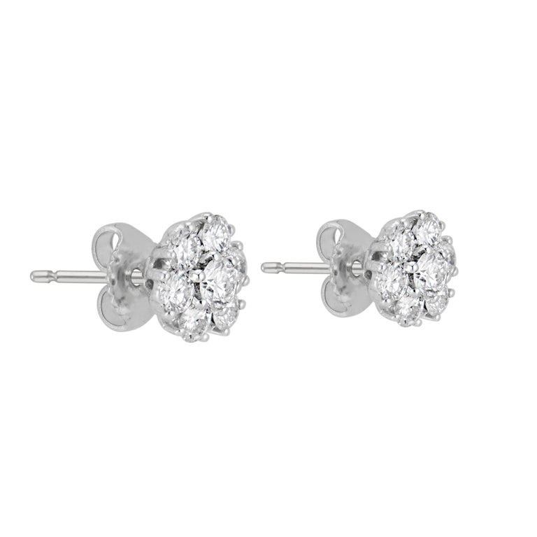 1.25 Carat Diamond White Gold Flower Stud Earrings – image 4