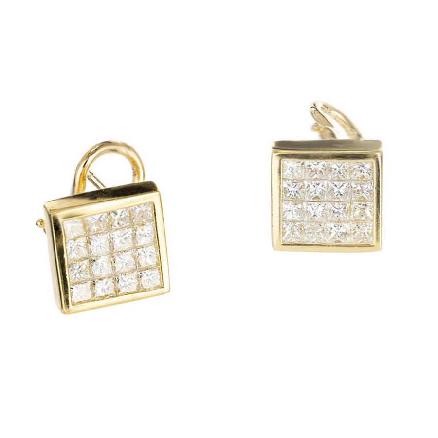 2.77 Color Princess Cut Diamond Gold Square Clip Post Stud Earrings – image 2