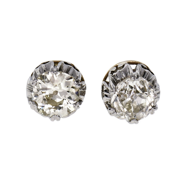 1.59 Carat Diamond Platinum Yellow Gold Stud Earrings