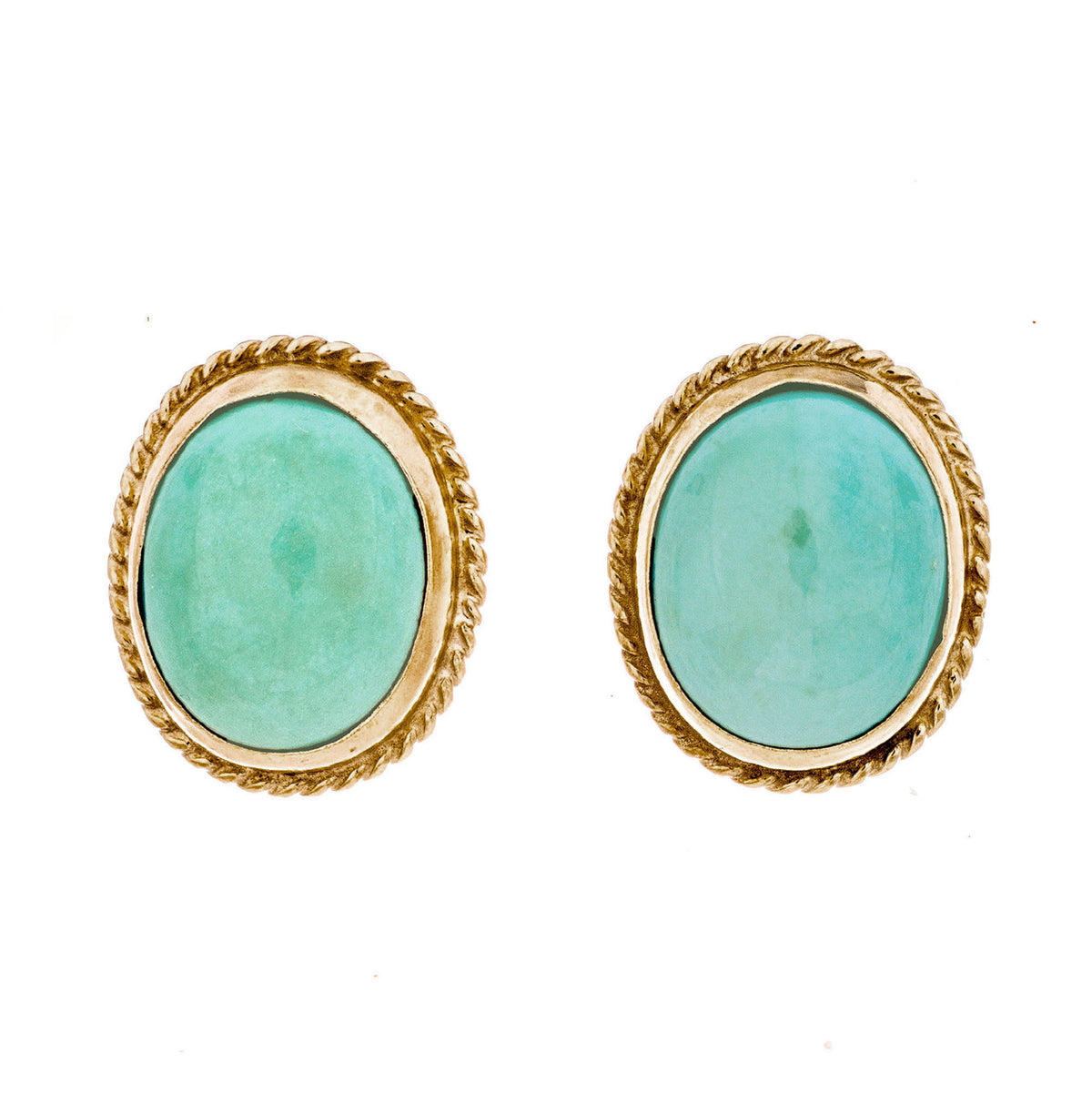2.50 Carat Oval Turquoise 14k Yellow Gold Earrings