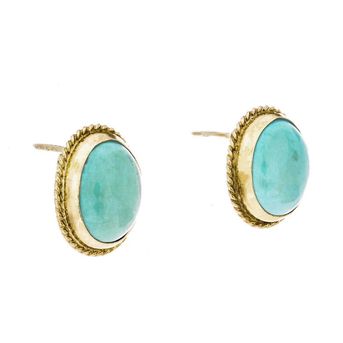 2.50 Carat Oval Turquoise 14k Yellow Gold Earrings – image 2