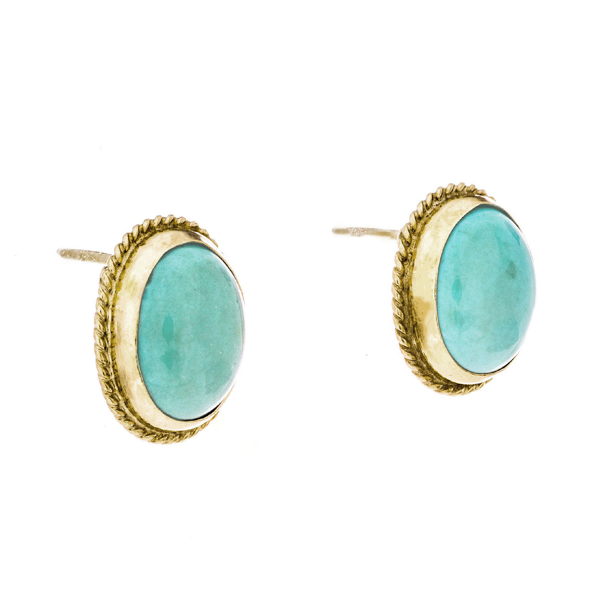 2.50 Carat Oval Turquoise 14k Yellow Gold Earrings – image 2