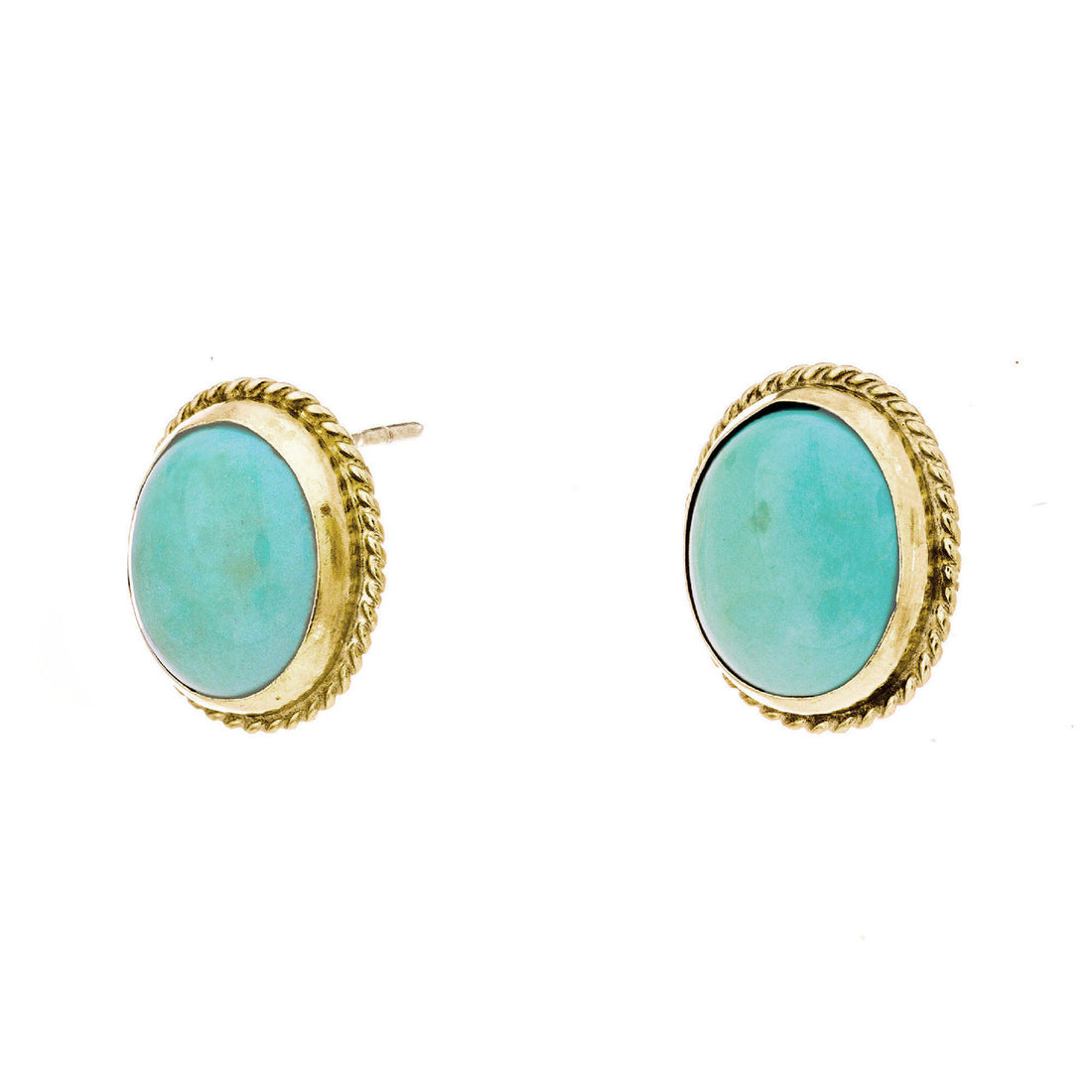 2.50 Carat Oval Turquoise 14k Yellow Gold Earrings – image 3