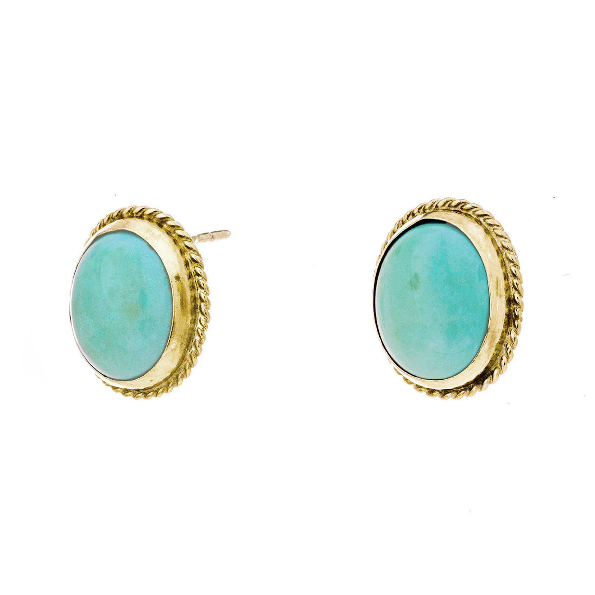 2.50 Carat Oval Turquoise 14k Yellow Gold Earrings – image 3