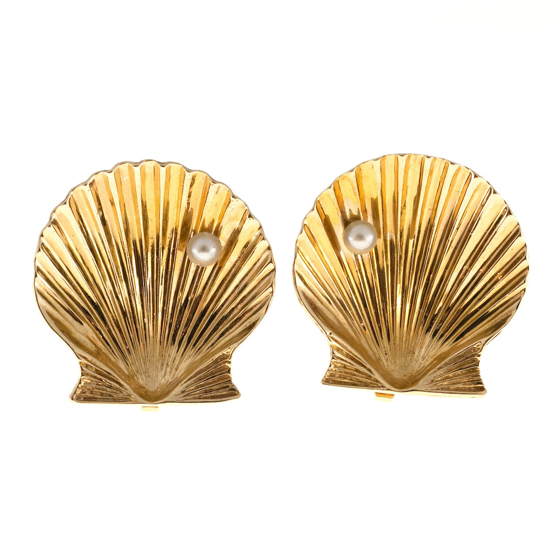 Vintage Tiffany &amp; Co 14k Gold Shell Pearl Non Pierced Clip Earrings Adjustable – image 2