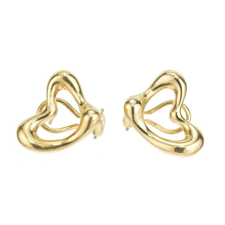 Tiffany Elsa Peretti Yellow Gold Open Heart Clip Post Earrings – image 3