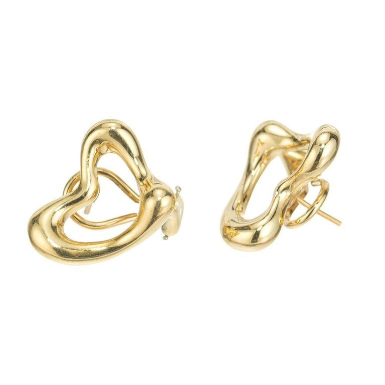 Tiffany Elsa Peretti Yellow Gold Open Heart Clip Post Earrings – image 2