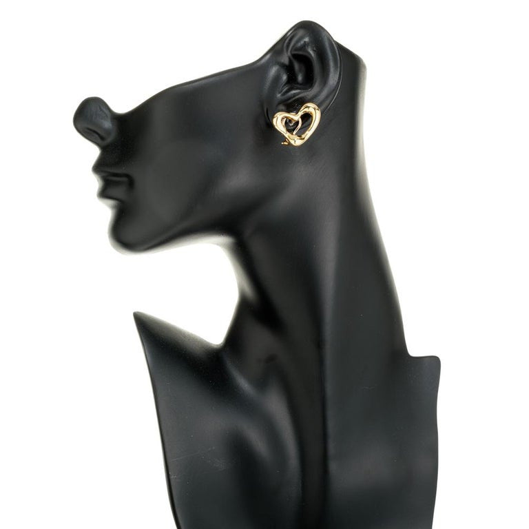 Tiffany Elsa Peretti Yellow Gold Open Heart Clip Post Earrings – image 4