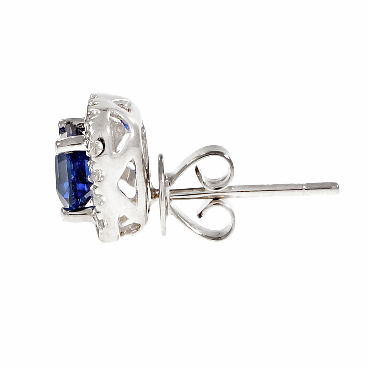 Octagonal Sapphire Diamond Earrings GIA Certified 14k White Gold – image 4