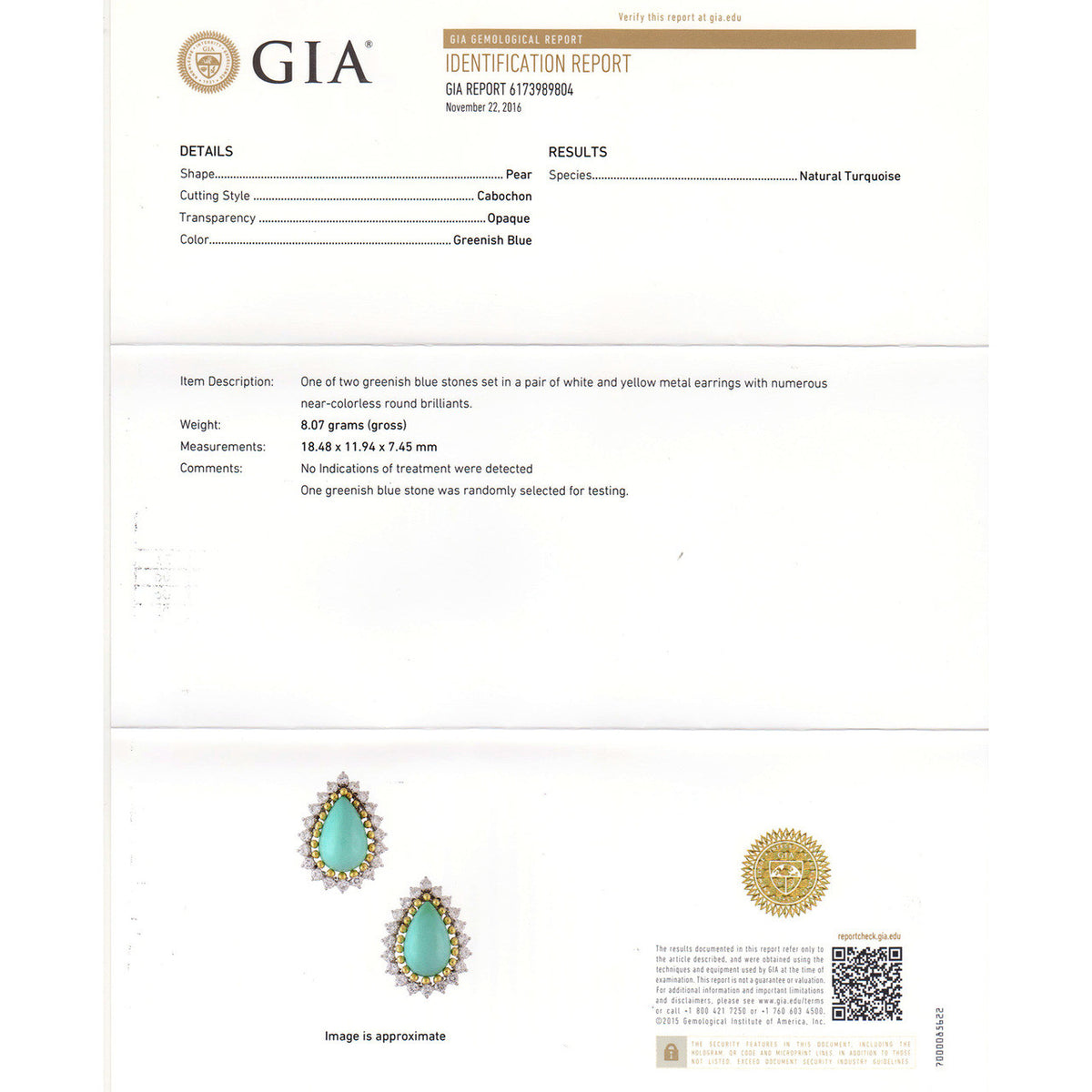 Natural GIA Turquoise Diamond Gold Earrings – image 2