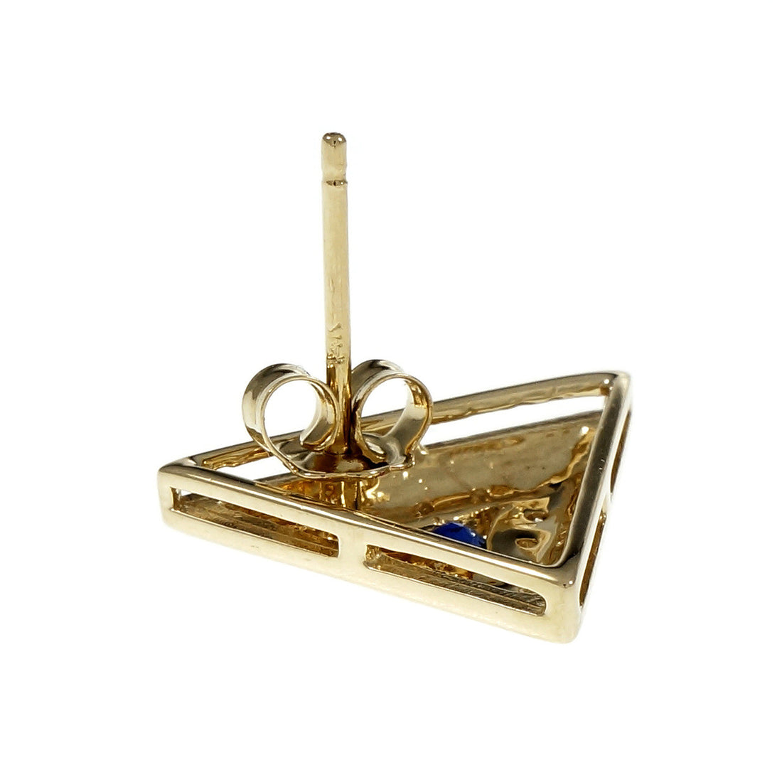 Estate Triangular Earrings Sapphire Diamond 14k Yellow Gold – image 3