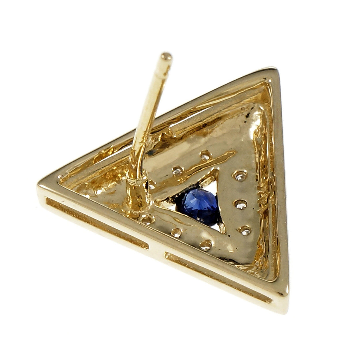 Estate Triangular Earrings Sapphire Diamond 14k Yellow Gold – image 5