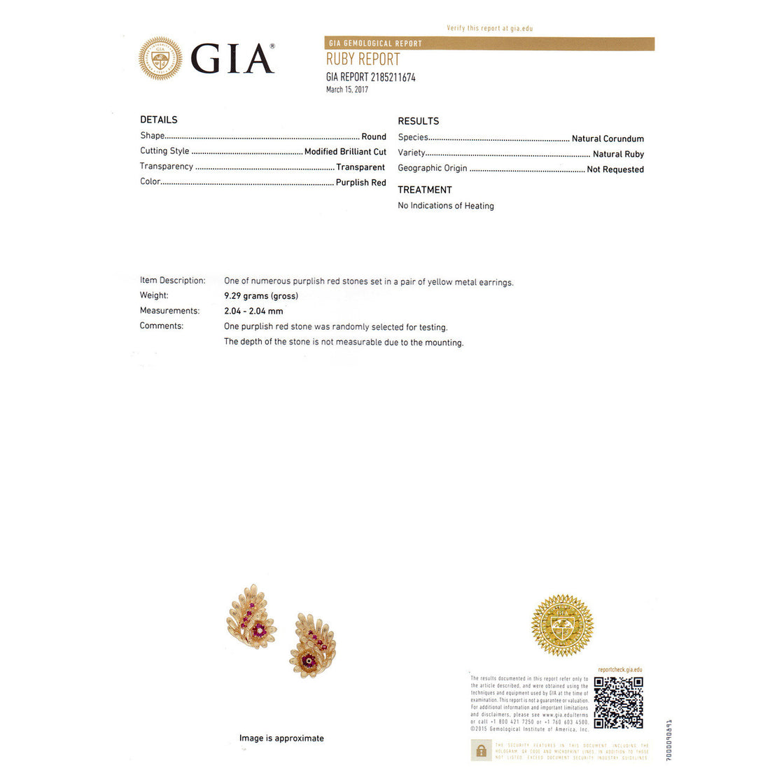 GIA Certified Red Natural Ruby Diamond Gold Clip Post Flower Earrings – image 3