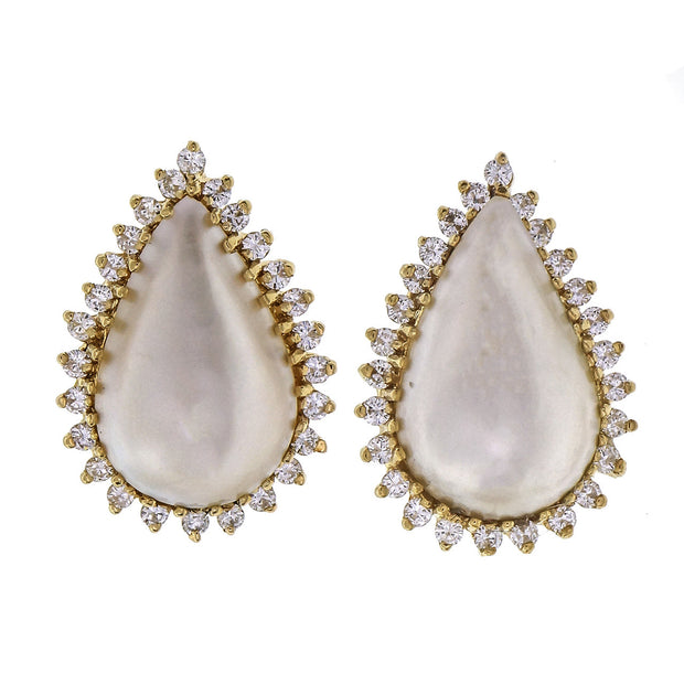 1.04 Carat Diamond Mobe Pearl Yellow Gold Earrings