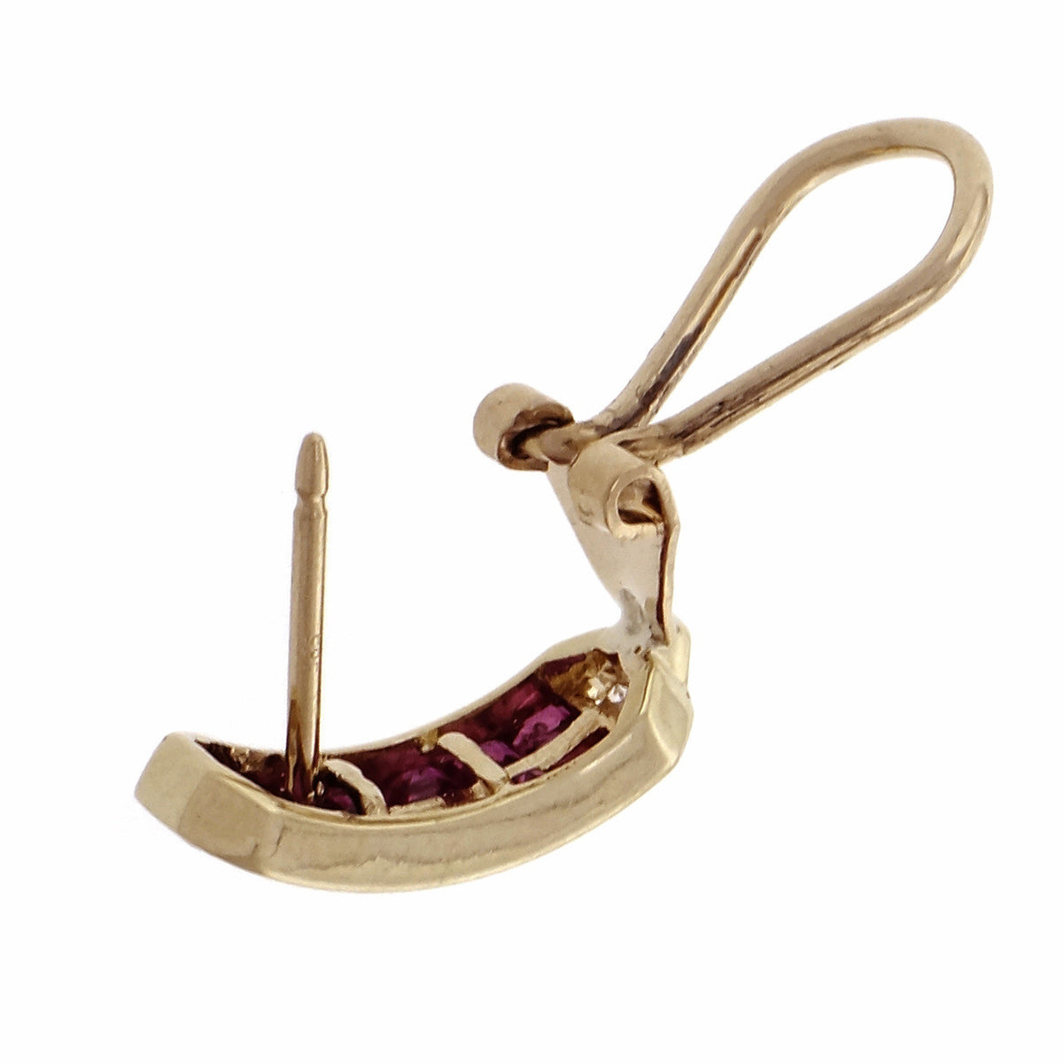 Estate Ruby Diamond Hoop Earrings 14k Yellow Gold – image 4