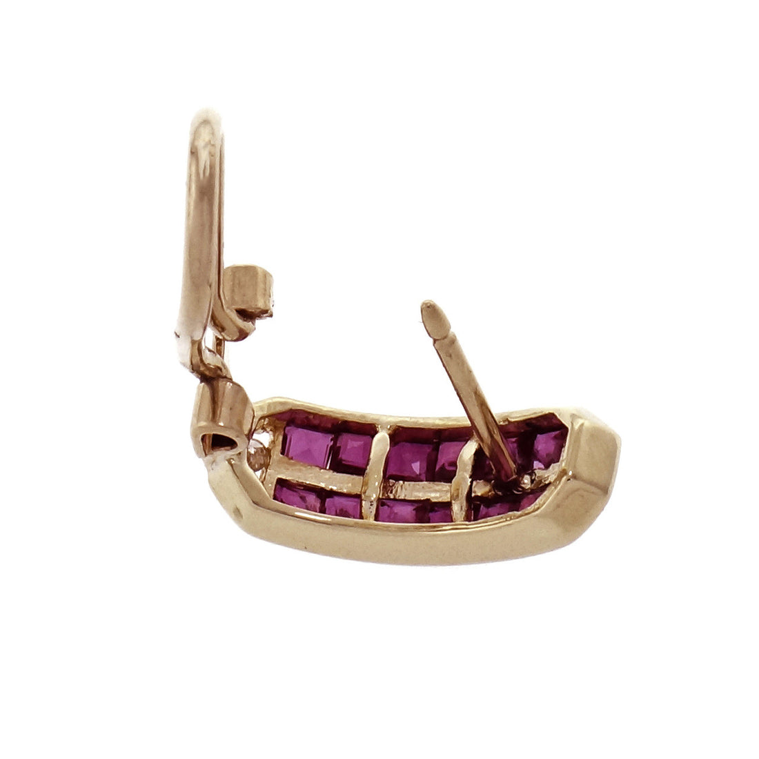 Estate Ruby Diamond Hoop Earrings 14k Yellow Gold – image 5