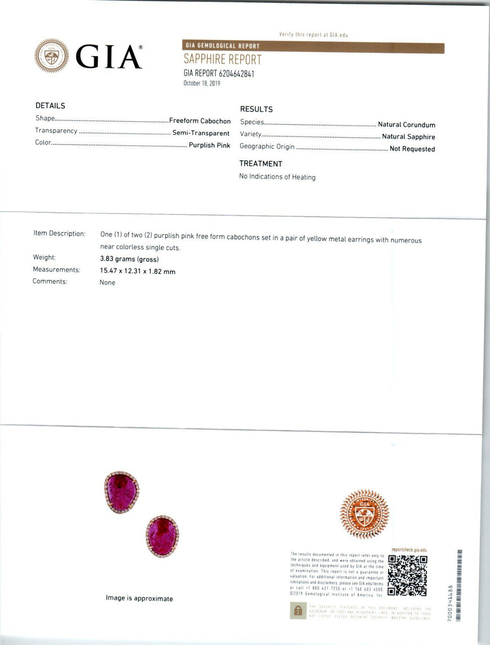 GIA Certified 9.00 Carat Purple Pink Sapphire Diamond Yellow Gold Earrings – image 8