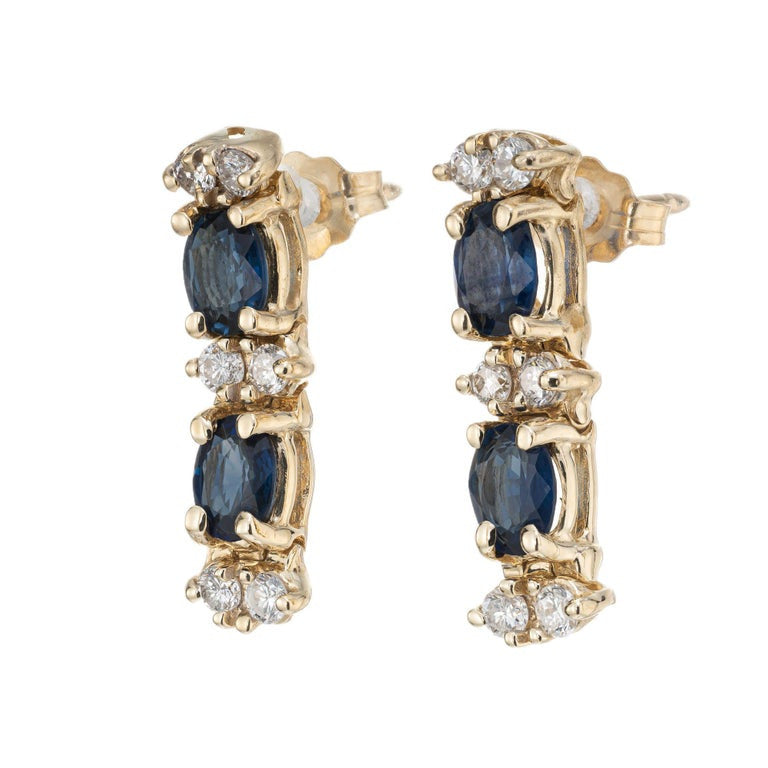 2.00 Carat Blue Sapphire Diamond Yellow Gold Dangle Earrings – image 2