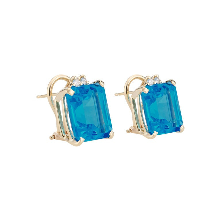 15.00 Carat Blue Topaz Diamond Yellow Gold Dangle Earrings – image 2