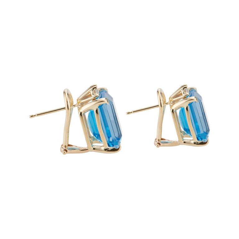 15.00 Carat Blue Topaz Diamond Yellow Gold Dangle Earrings – image 3