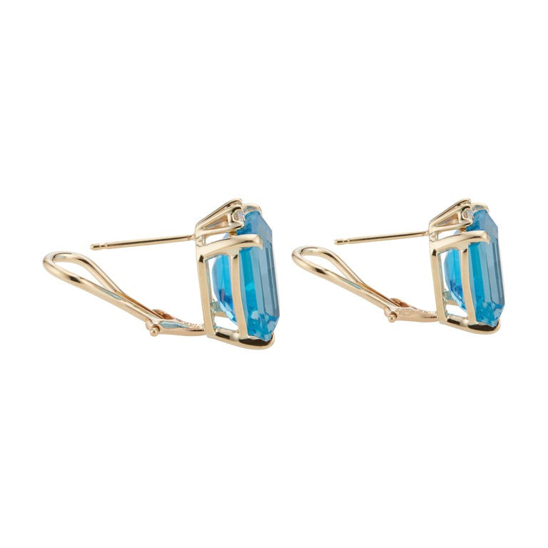 15.00 Carat Blue Topaz Diamond Yellow Gold Dangle Earrings – image 4