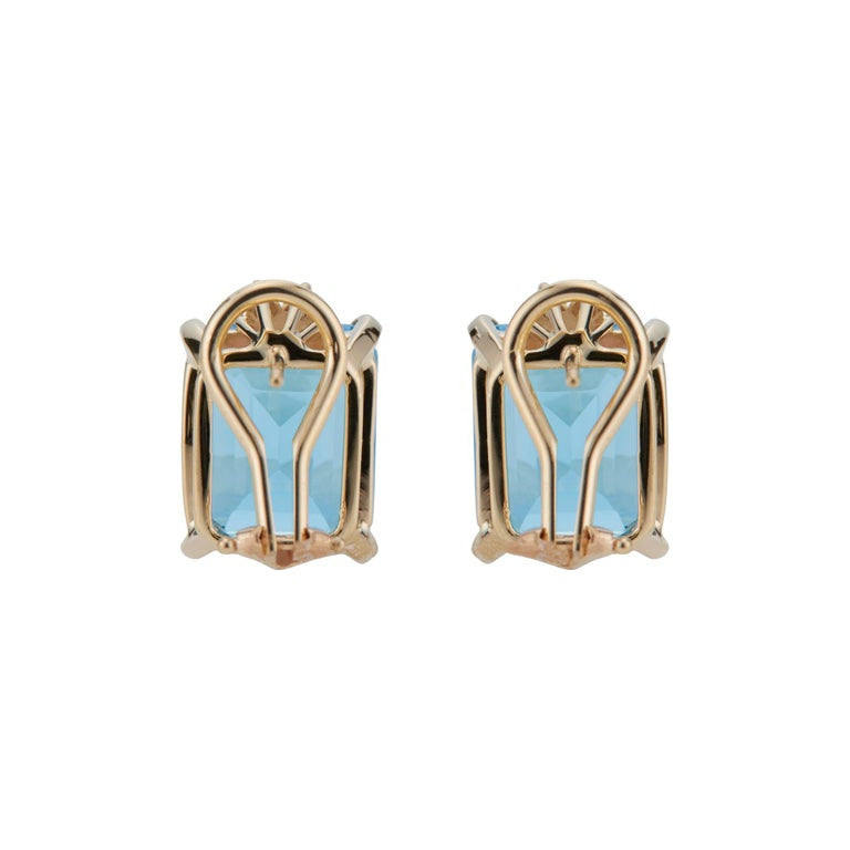 15.00 Carat Blue Topaz Diamond Yellow Gold Dangle Earrings – image 5
